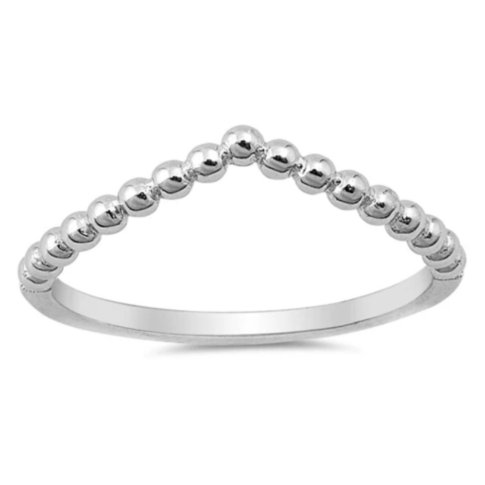 Sterling Silver V Shape Beaded Ring – 2 mm Face Height – Size 7
